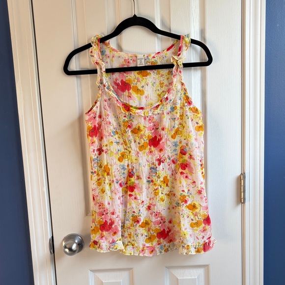Old Navy Tops - Old Navy Women's XS Multicolor Floral Tank Top Ruffle Neckline